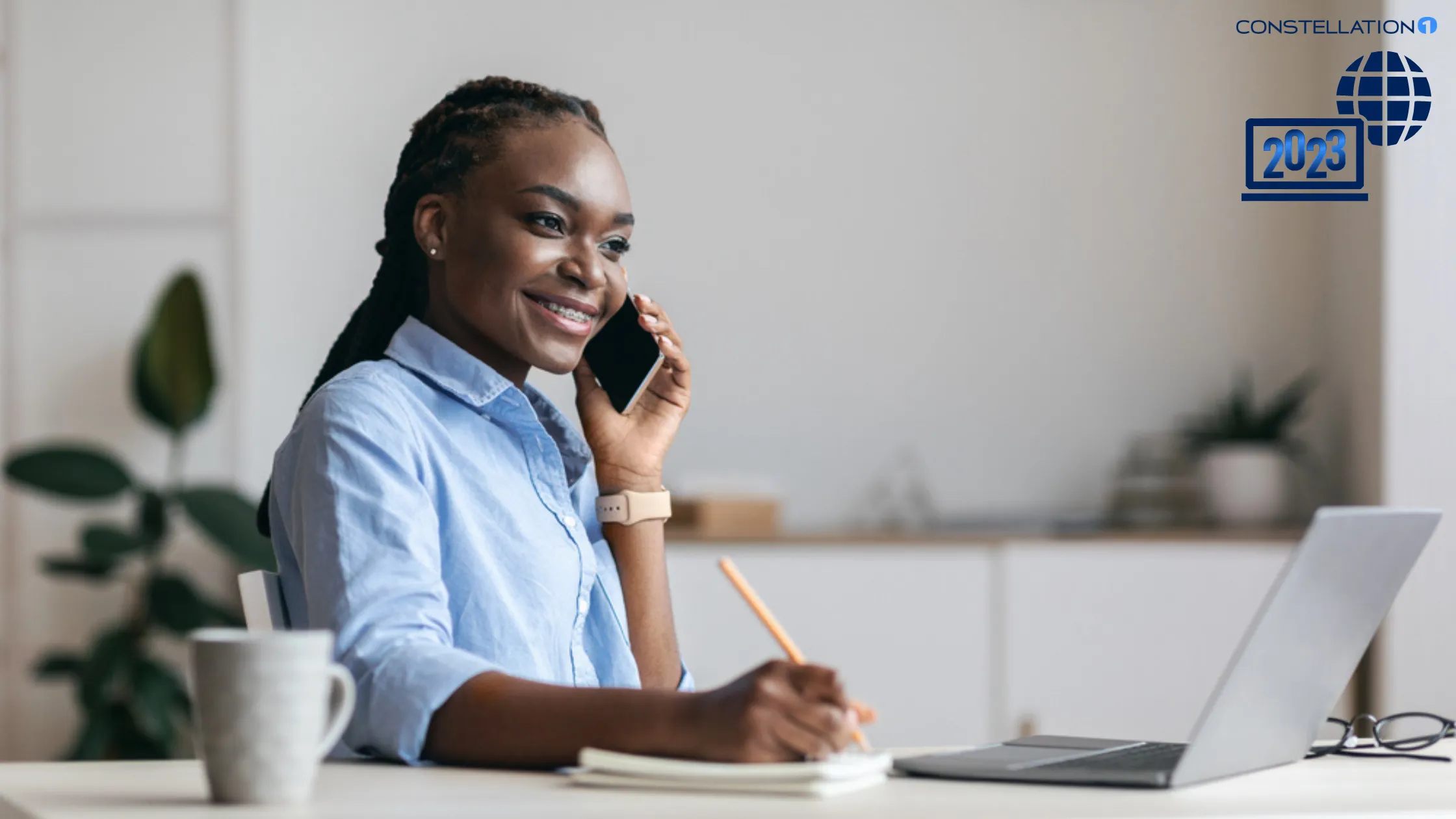 Professional woman is happy with the quality and quantity of online leads, and is calling prospects to connect.