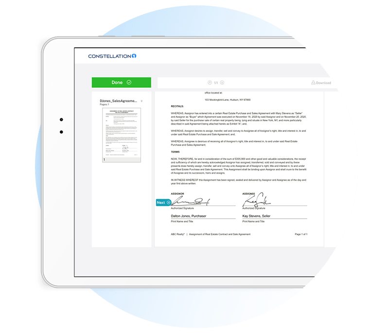 Document signing screen on a tablet